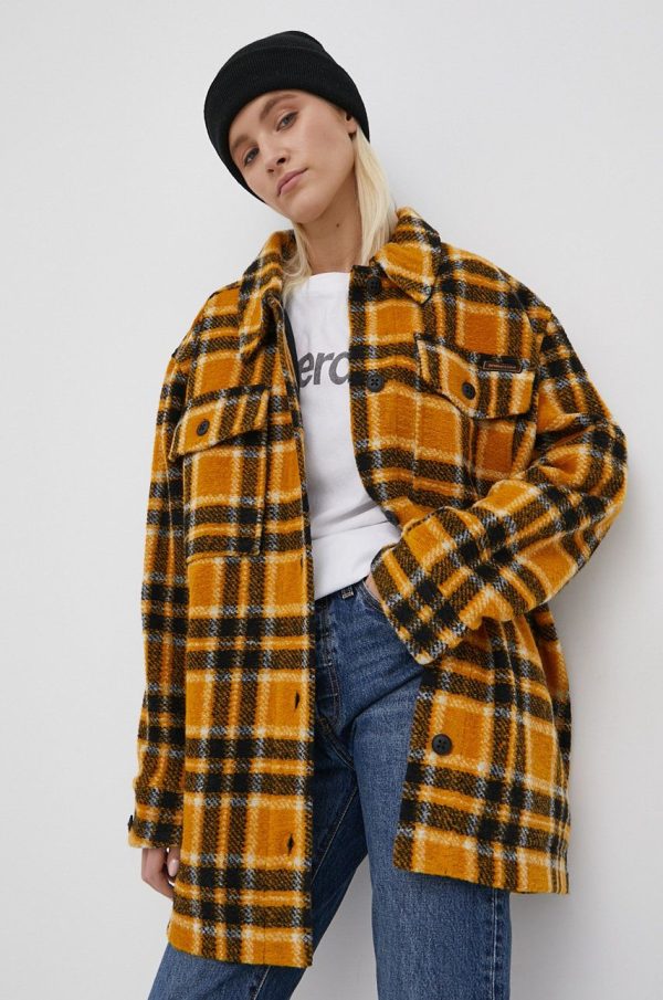 Superdry Geacă femei, culoarea galben, de tranzitie, oversize