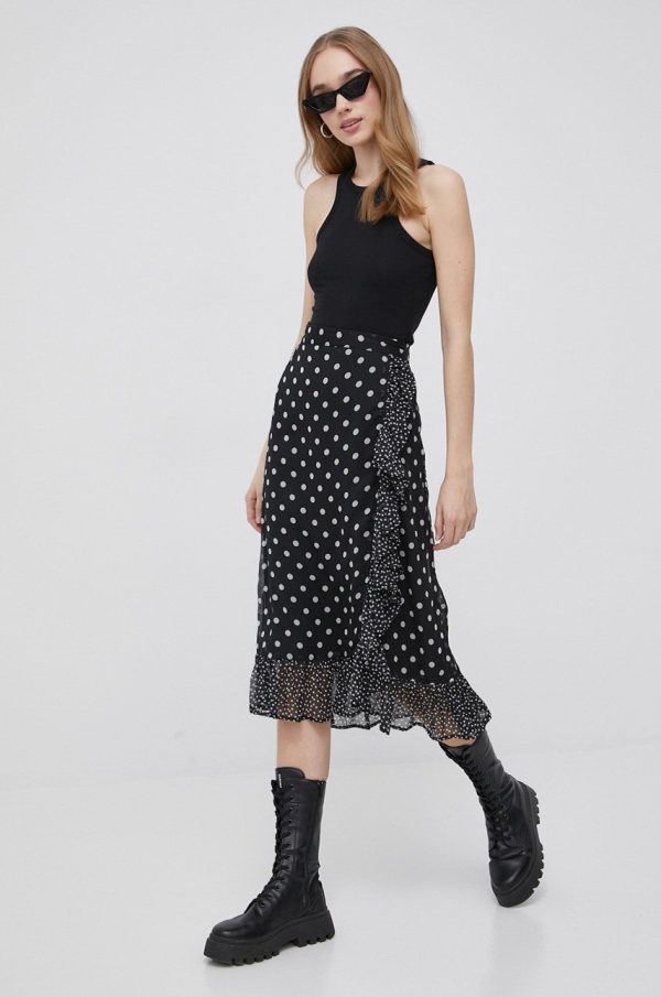 JDY fusta culoarea negru, midi, evazati