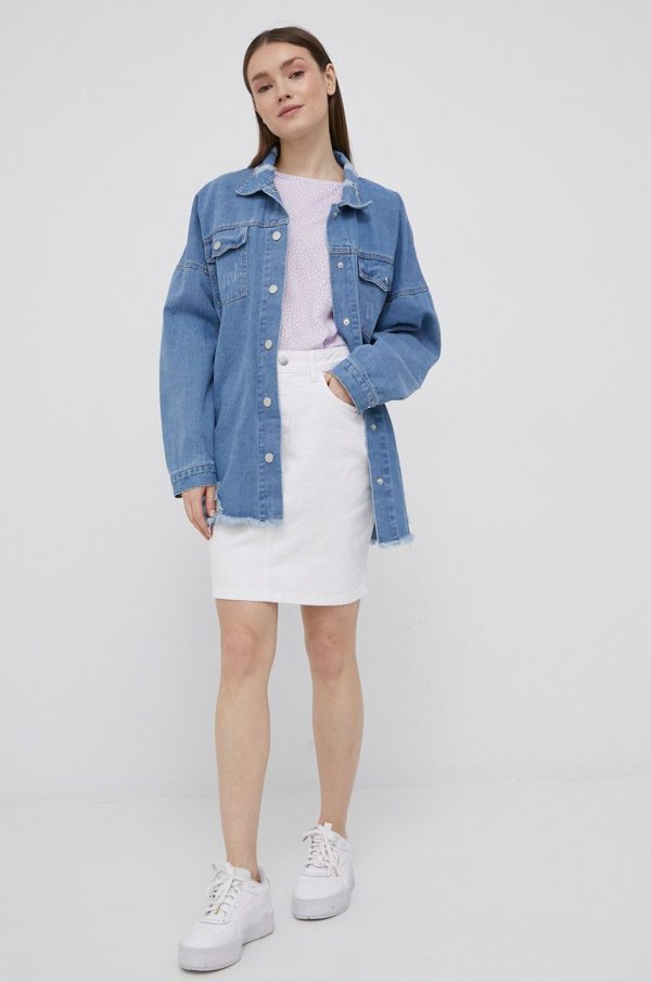 JDY fusta jeans culoarea alb, mini, drept