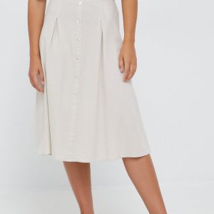 SS22-SDD04G_08X_F1.jpg Vero Moda fustă din amestec de in culoarea bej, midi, evazati