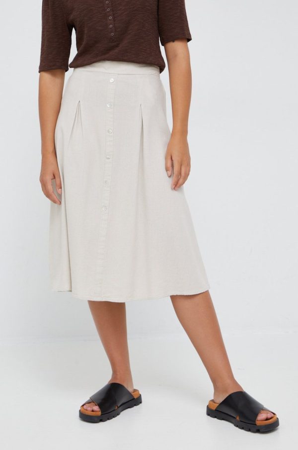 SS22-SDD04G_08X_F1.jpg Vero Moda fustă din amestec de in culoarea bej, midi, evazati