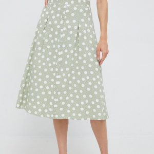 SS22-SDD04H_77X_F1.jpg Vero Moda fustă din amestec de in culoarea verde, midi, evazati