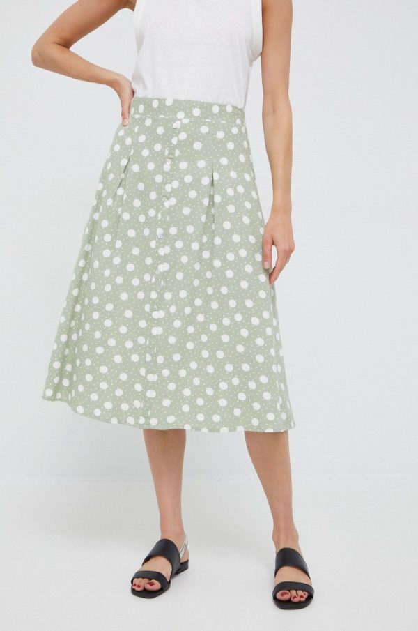 SS22-SDD04H_77X_F1.jpg Vero Moda fustă din amestec de in culoarea verde, midi, evazati