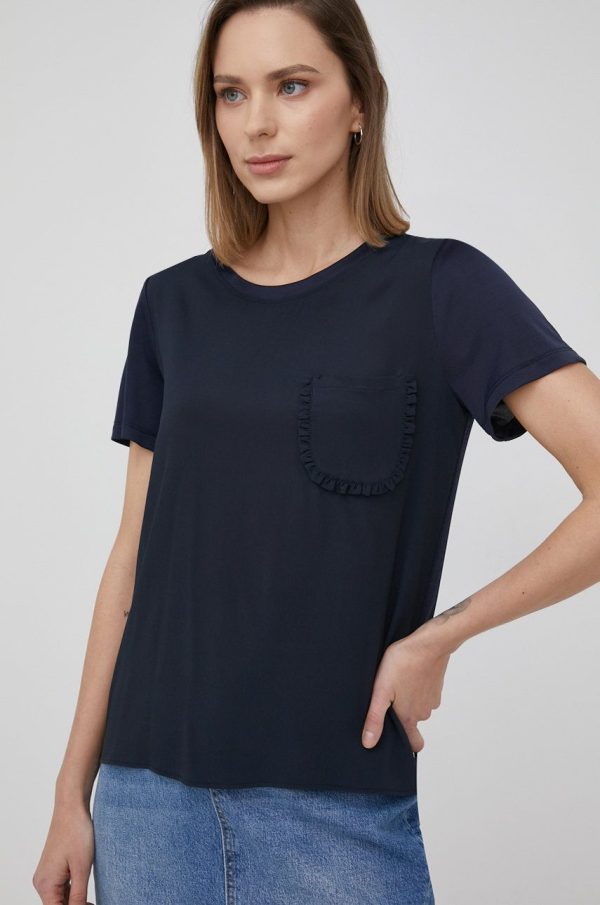 SS22-TSD14L_59X_F1.jpg Pennyblack bluza din amestec de matase culoarea albastru marin