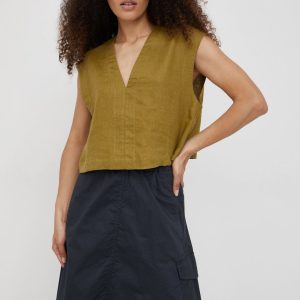 Sisley bluza din in culoarea verde