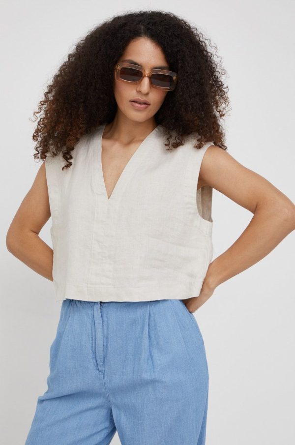 Sisley bluza din in culoarea bej