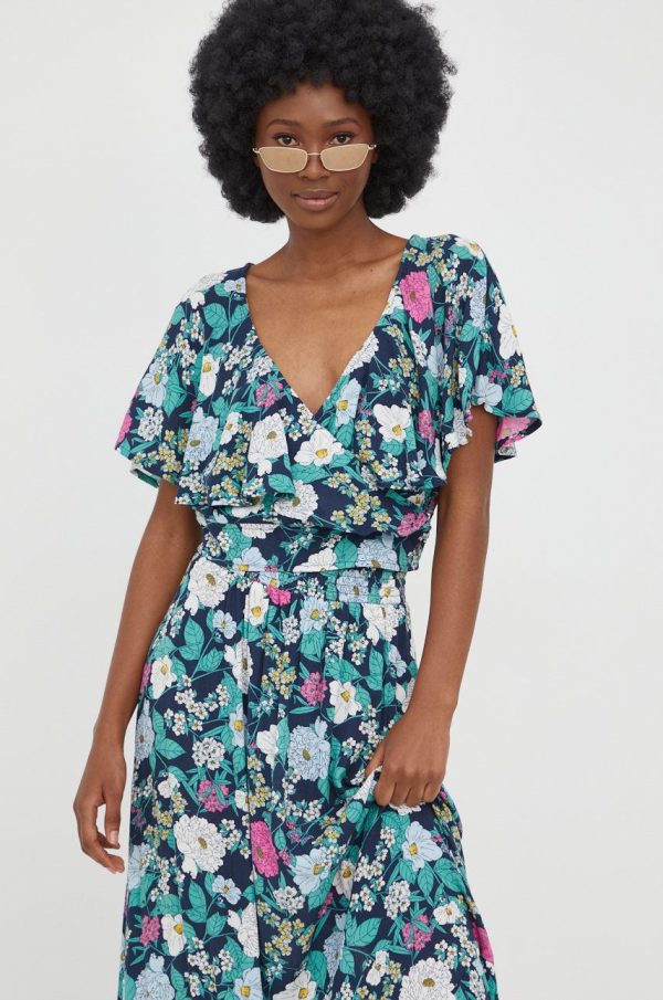 Roxy bluza femei, culoarea verde, in modele florale