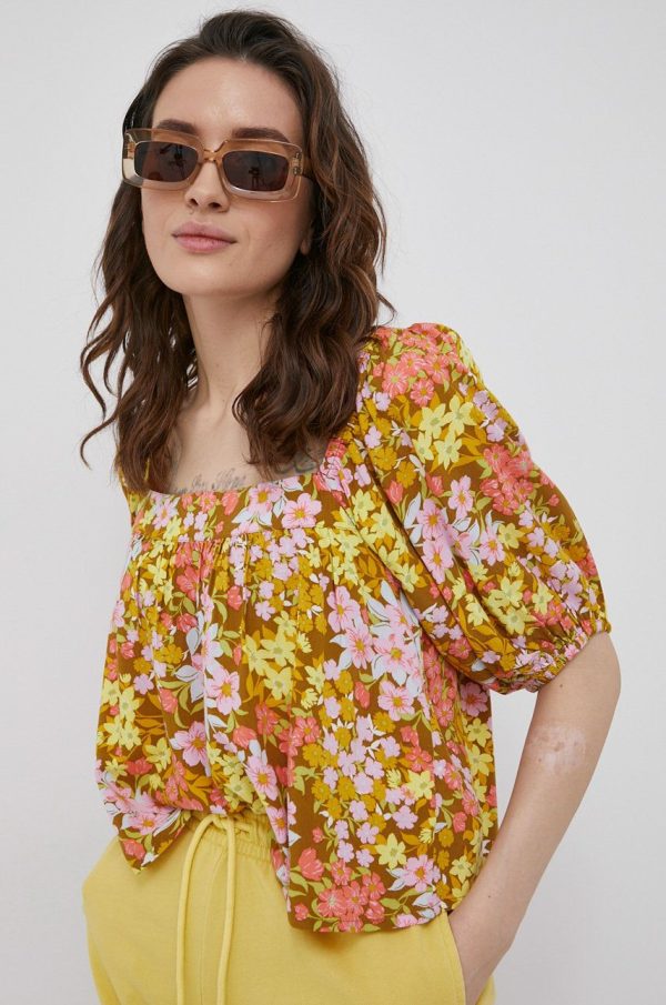 SS22-TSD2LC_17X_F1.jpg Billabong bluza femei, culoarea galben, in modele florale
