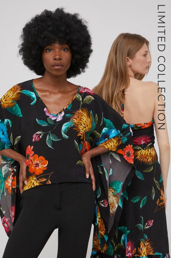 WS22-BDD105_99X_F1.jpg Answear Lab X limited festival collection BE BRAVE bluza femei, culoarea negru, in modele florale
