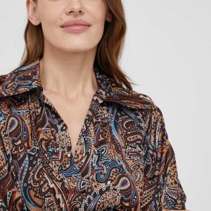 Answear Lab bluza cu mătase femei, culoarea maro, modelator