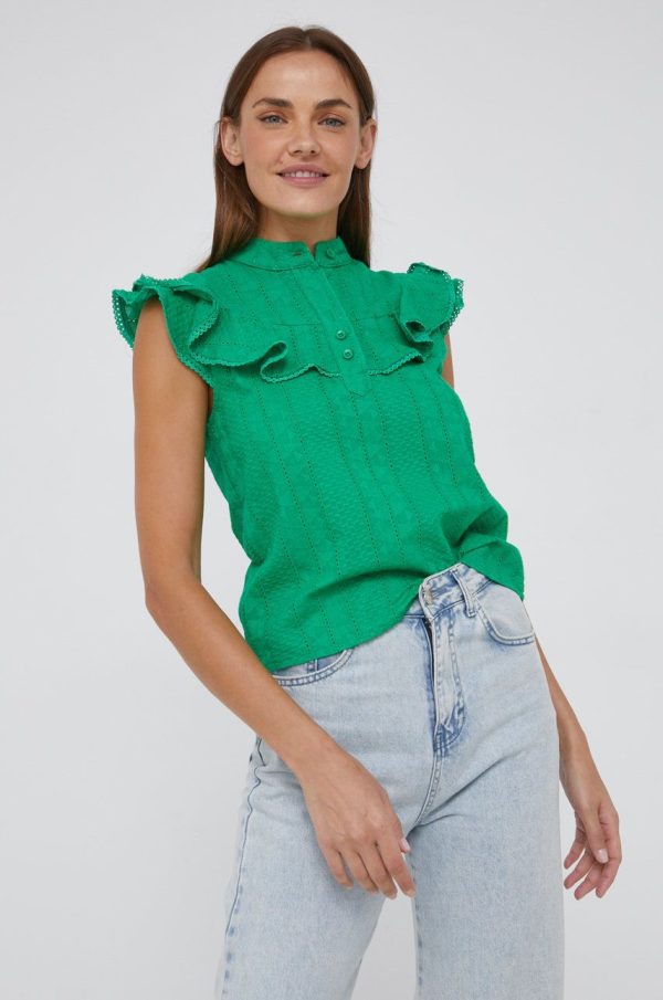 WW22-BDD0CS_77X_F2.jpg Answear Lab bluza din bumbac femei, culoarea verde, neted