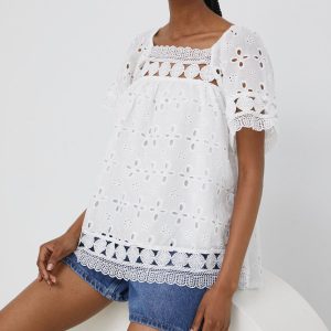 Answear Lab bluza din bumbac femei, culoarea alb, neted
