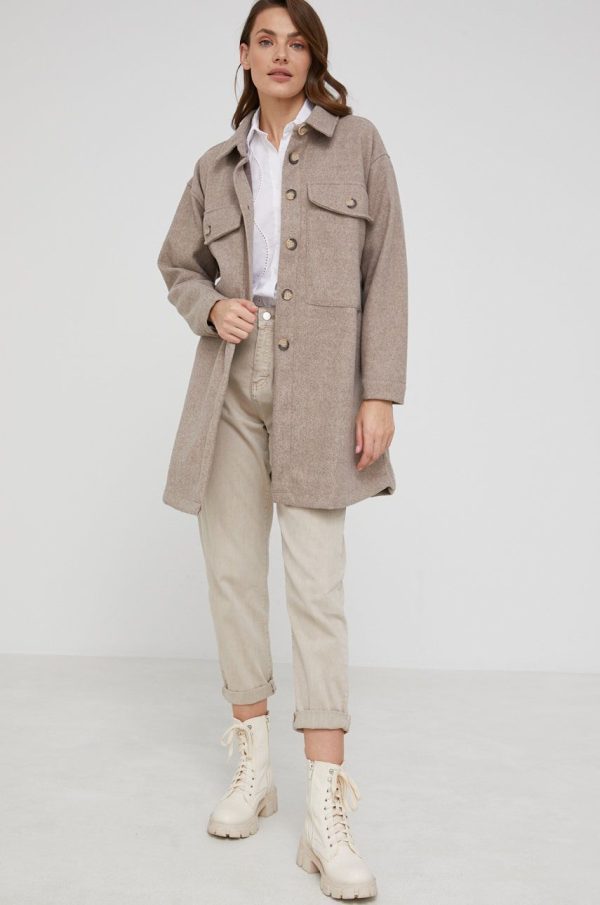 WW22-KDD06N_80X_F1.jpg Answear Lab camasa de lana femei, culoarea bej, cu guler clasic, relaxed