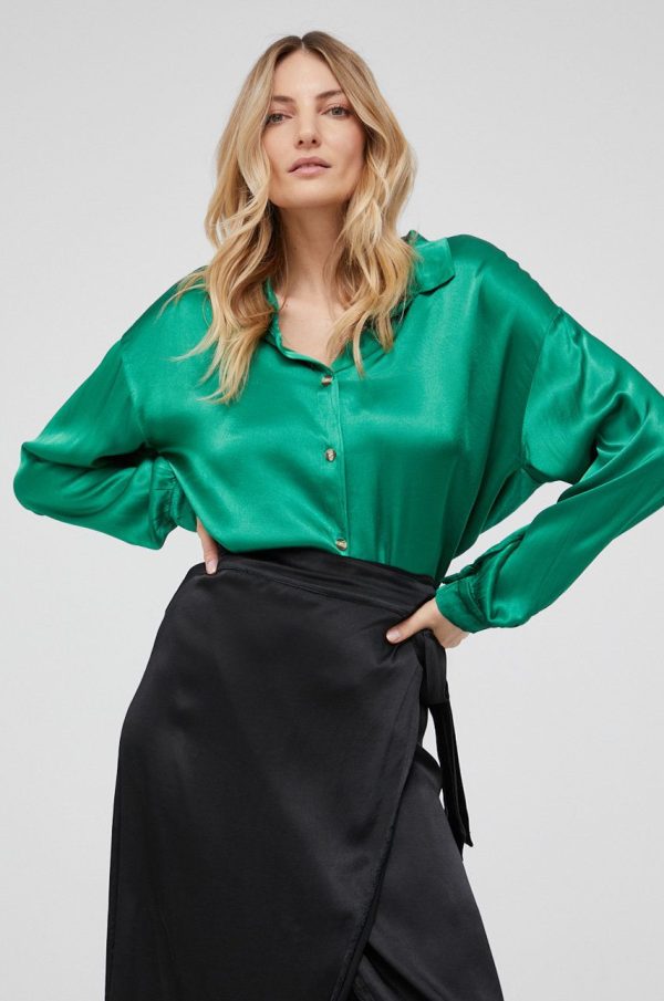 Answear Lab camasa femei, culoarea verde, cu guler clasic, relaxed