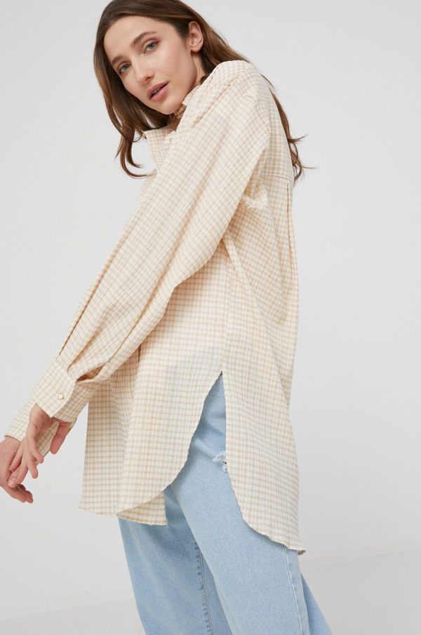 Answear Lab camasa femei, culoarea bej, cu guler clasic, relaxed