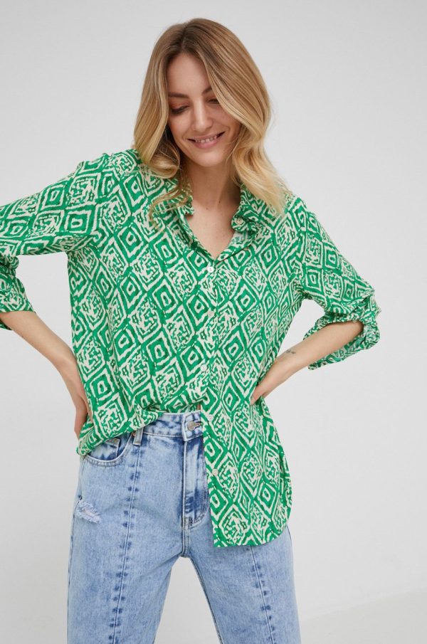 Answear Lab camasa femei, culoarea verde, cu guler clasic, relaxed