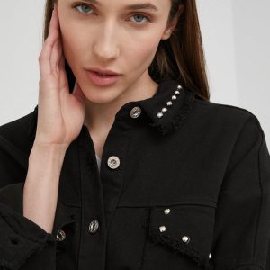 WW22-KUD0DS_99X_F1.jpg Answear Lab geaca jeans femei, culoarea negru, de tranzitie, oversize