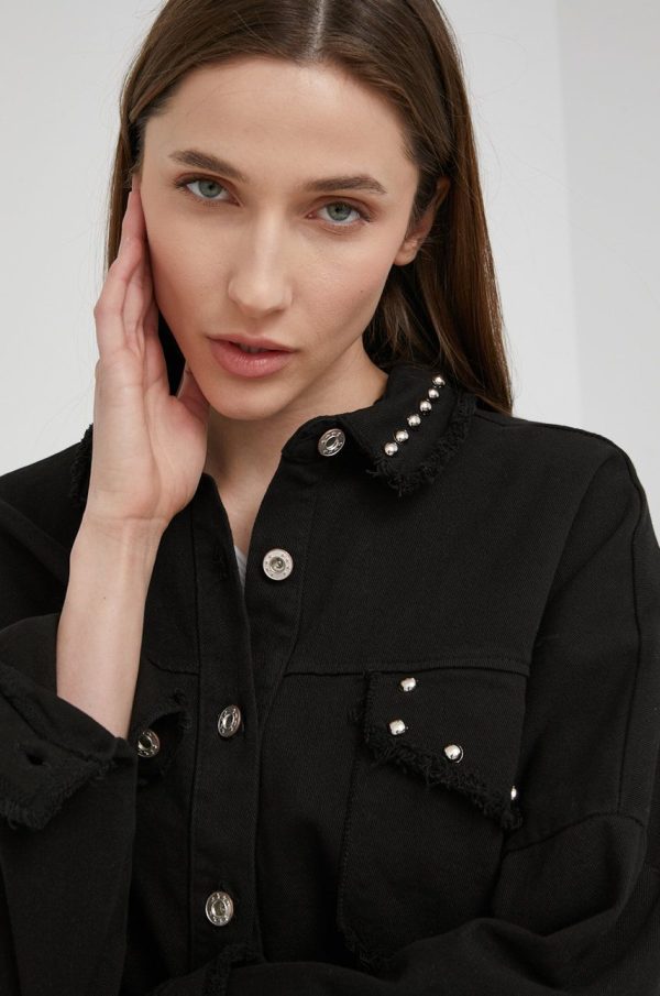 WW22-KUD0DS_99X_F1.jpg Answear Lab geaca jeans femei, culoarea negru, de tranzitie, oversize