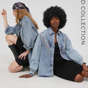 Answear Lab X limited festival collection BE BRAVE geaca jeans femei, de tranzitie