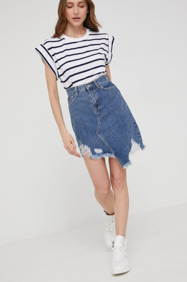Answear Lab fusta jeans culoarea albastru marin, mini, evazati
