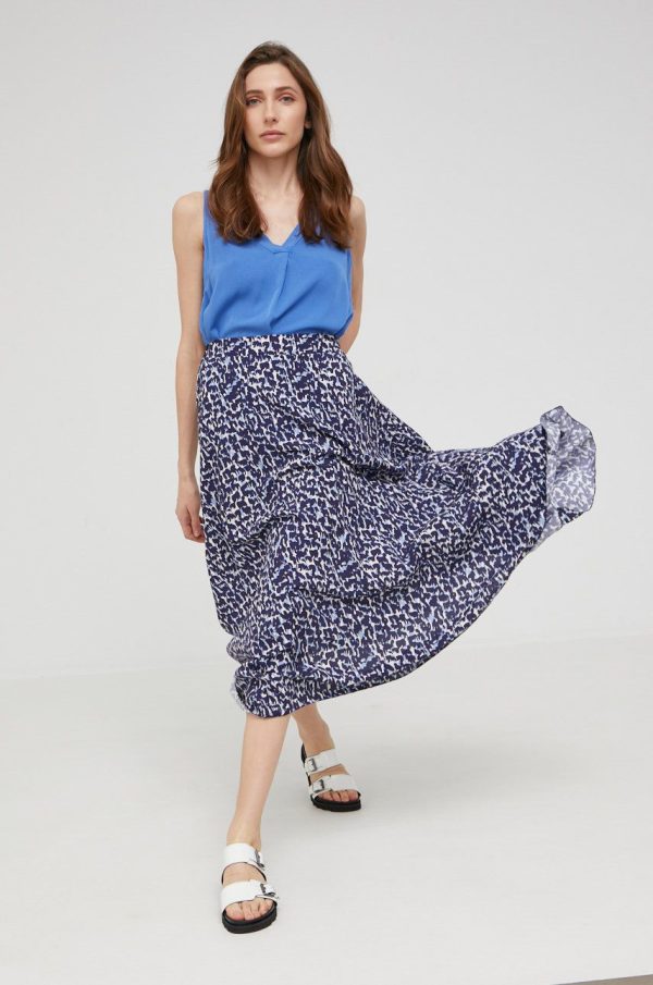 Answear Lab fusta culoarea albastru marin, midi, evazati