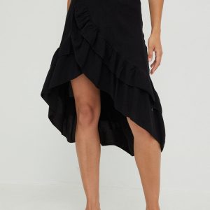WW22-SDD087_99X_F1.jpg Answear Lab fusta din bumbac culoarea negru, midi, evazati
