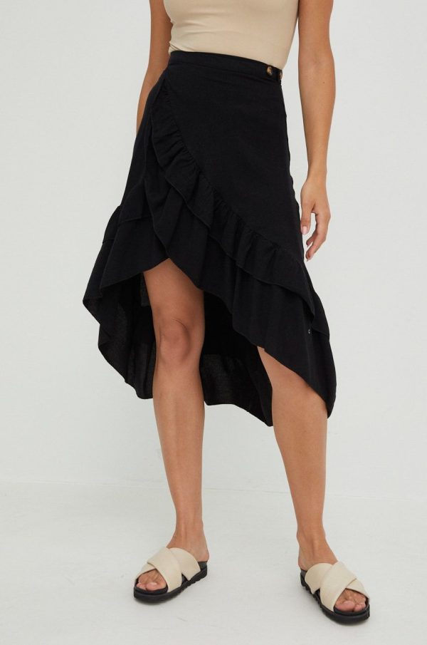 WW22-SDD087_99X_F1.jpg Answear Lab fusta din bumbac culoarea negru, midi, evazati