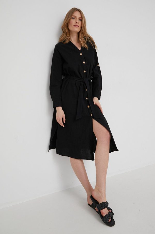 WW22-SUD19U_99X_F1.jpg Answear Lab rochie din bumbac culoarea negru, midi, evazati
