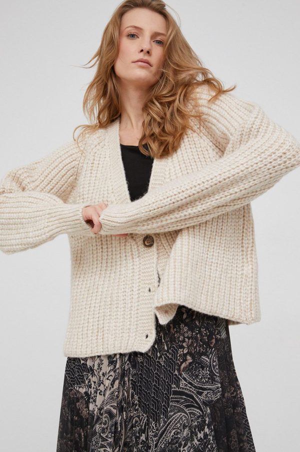 WW22-SWD09L_01X_F1.jpg Answear Lab Cardigan de lână femei, culoarea crem, calduros