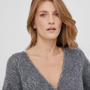Answear Lab Cardigan de lână femei, culoarea gri, calduros