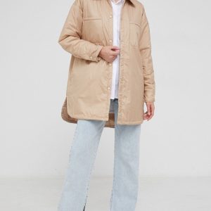 Answear Lab Geacă femei, culoarea maro, de tranzitie, oversize