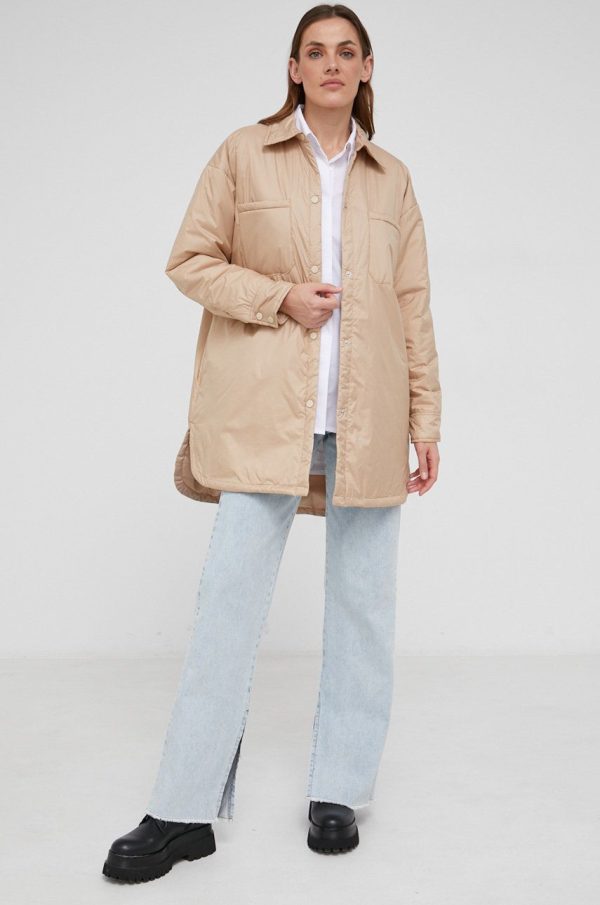 Answear Lab Geacă femei, culoarea maro, de tranzitie, oversize