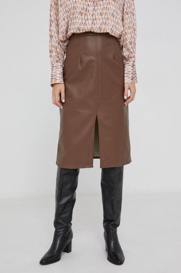 WZ21-SDD04Y_84X_F1.jpg Answear Lab Fustă culoarea maro, midi, evazata
