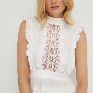 WZ22-BDD00B_00X_F1.jpg Answear Lab bluza din bumbac femei, culoarea alb, neted