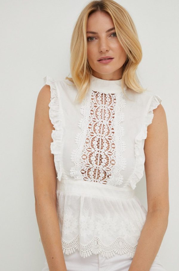Answear Lab bluza din bumbac femei, culoarea alb, neted