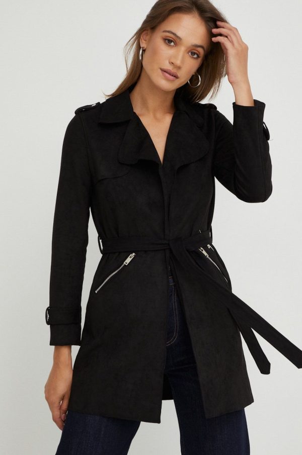 Answear Lab palton femei, culoarea negru, de tranzitie
