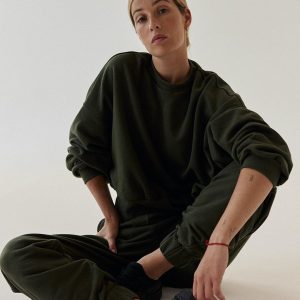MUUV. hanorac de bumbac Bluza Oversize Mild Cotton femei, culoarea verde, neted