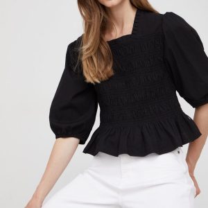 Lee Cooper bluza din bumbac femei, culoarea negru, neted