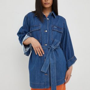 ZS22-KUD02B_59X_F1.jpg Lee Cooper geaca jeans femei, culoarea albastru marin, de tranzitie, oversize