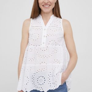 Frieda & Freddies bluza din bumbac femei, culoarea alb, neted