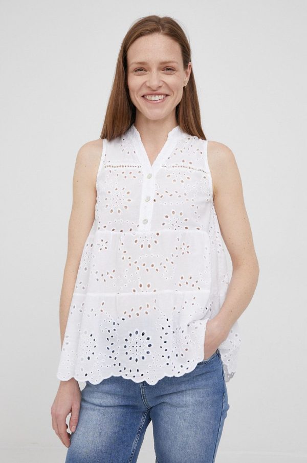 Frieda & Freddies bluza din bumbac femei, culoarea alb, neted