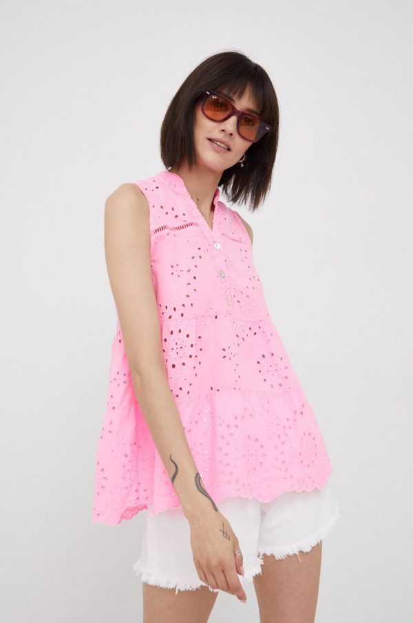 Frieda & Freddies bluza din bumbac femei, culoarea roz, neted