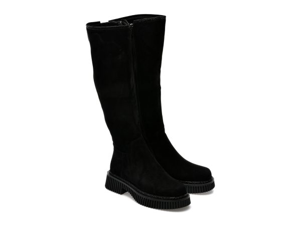 Cizme EPICA negre, QV00006, din piele intoarsa