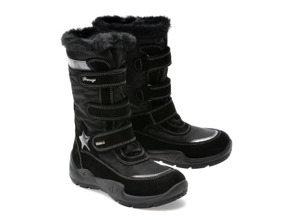 Cizme PRIMIGI negre, 28777, din piele intoarsa si material textil