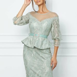 Compleu Linda verde mint cu fusta si bluza din dantela