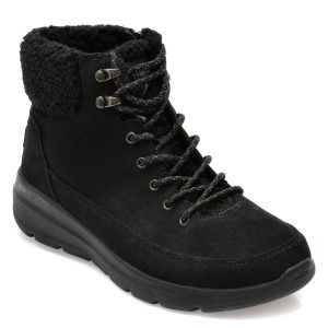 Ghete SKECHERS negre, GLACIAL ULTRA, din piele intoarsa
