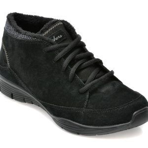 Ghete SKECHERS negre, SEAGER, din piele intoarsa