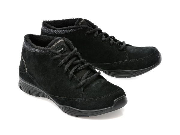 Ghete SKECHERS negre, SEAGER, din piele intoarsa