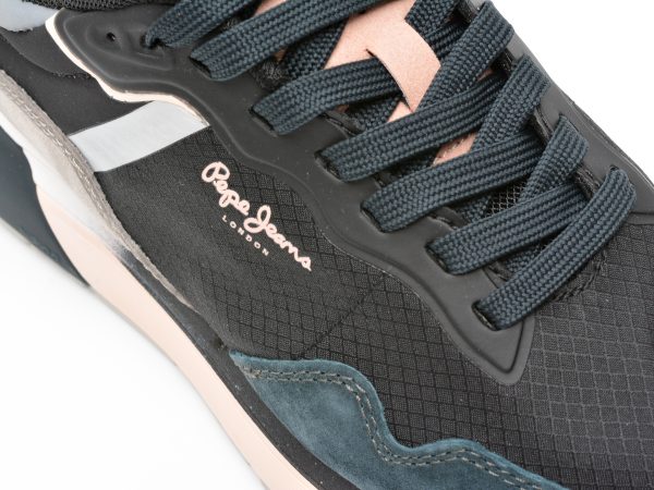 Pantofi sport PEPE JEANS negri, LS31347, din material textil si peiele naturala