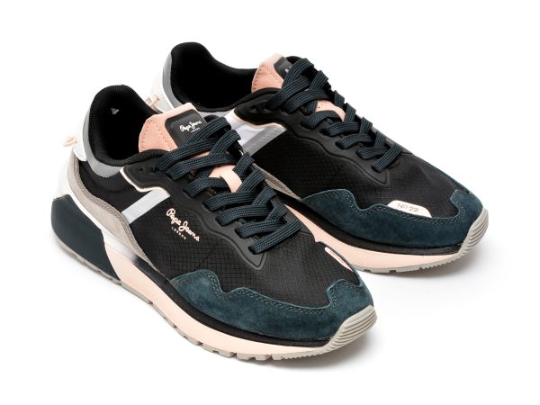 Pantofi sport PEPE JEANS negri, LS31347, din material textil si peiele naturala